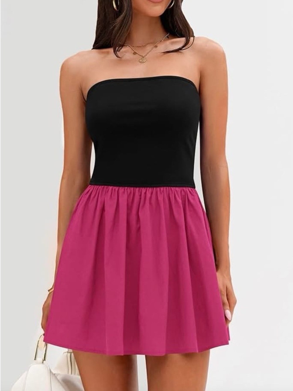 NWT PrettyGarden Strapless Black & Pink Two-Tone Mini Dress